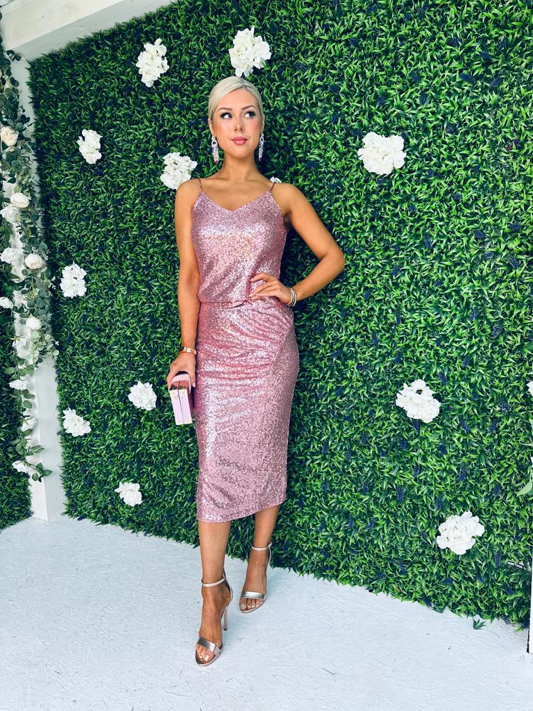 Fran Sequin Skirt & Top Set Pink