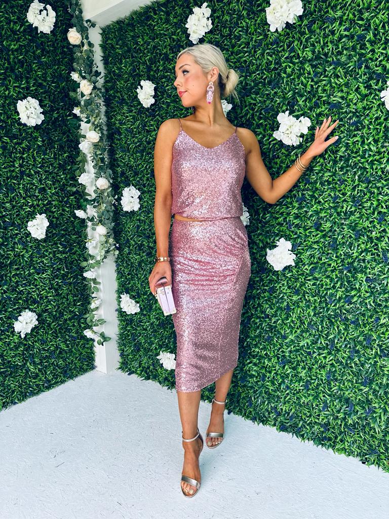 Fran Sequin Skirt & Top Set Pink