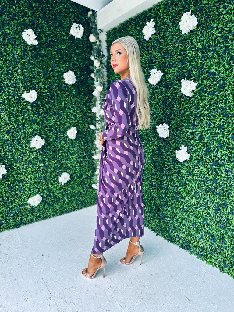 Mercedes Plunge Midi Dress Geo Violet