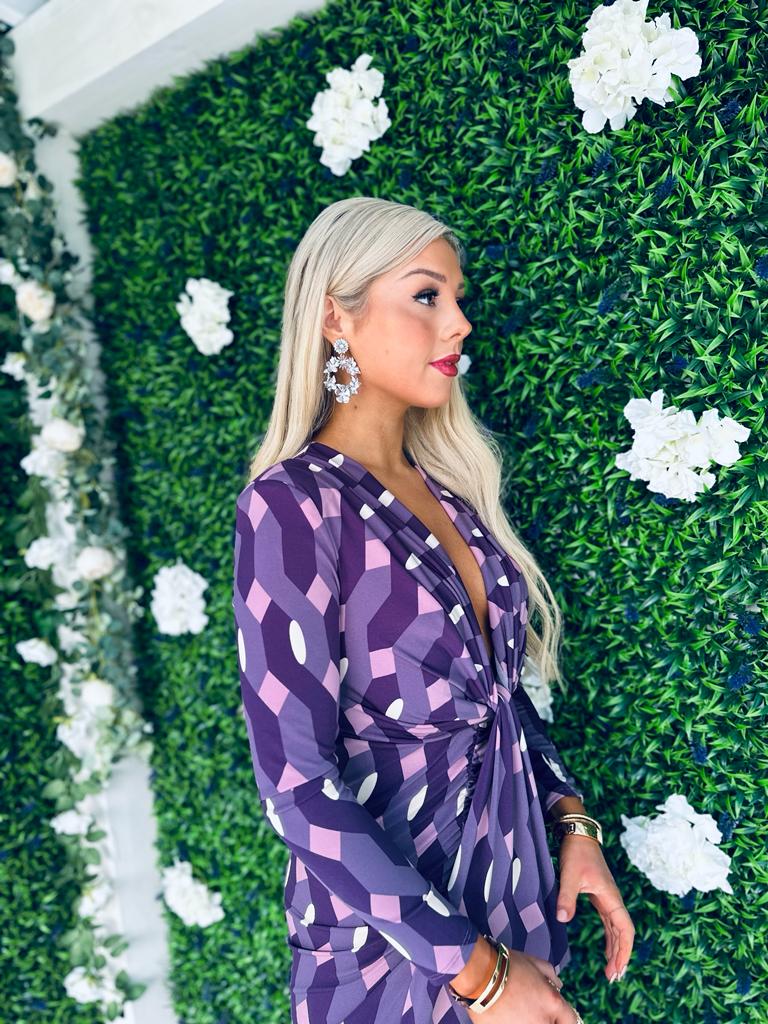 Mercedes Plunge Midi Dress Geo Violet