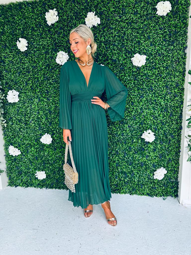 Naomi Pleated Dress Forest