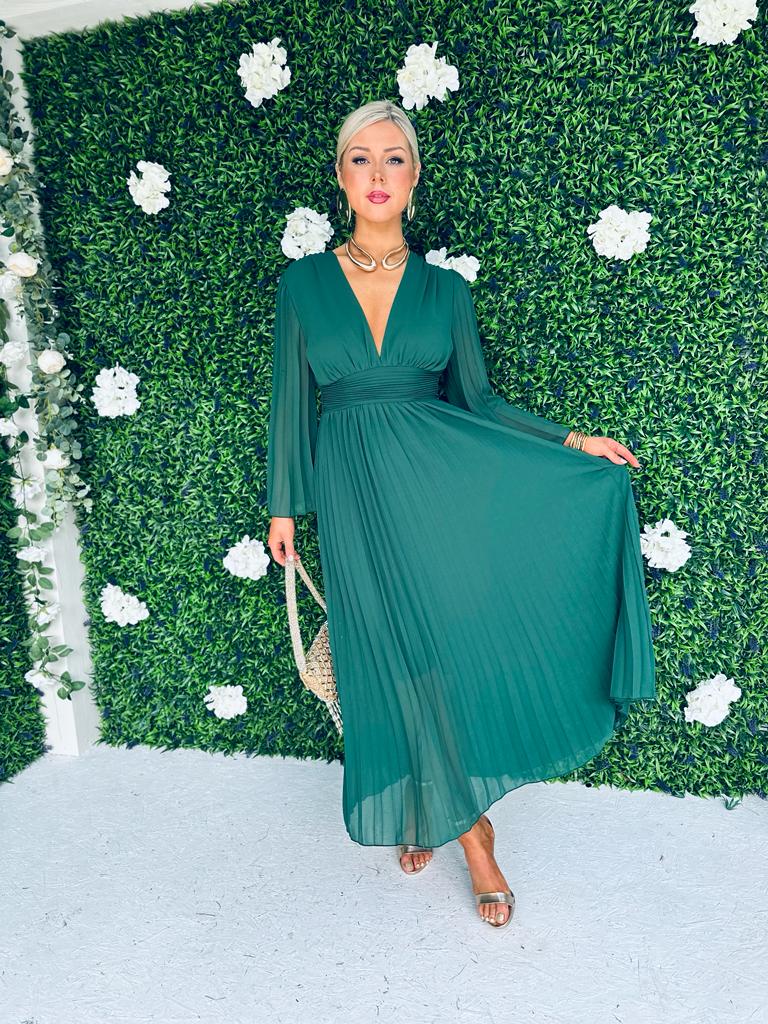 Naomi Pleated Dress Forest