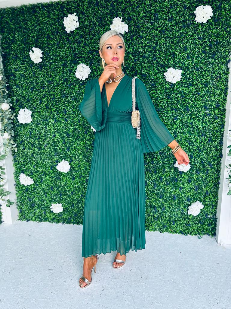Naomi Pleated Dress Forest