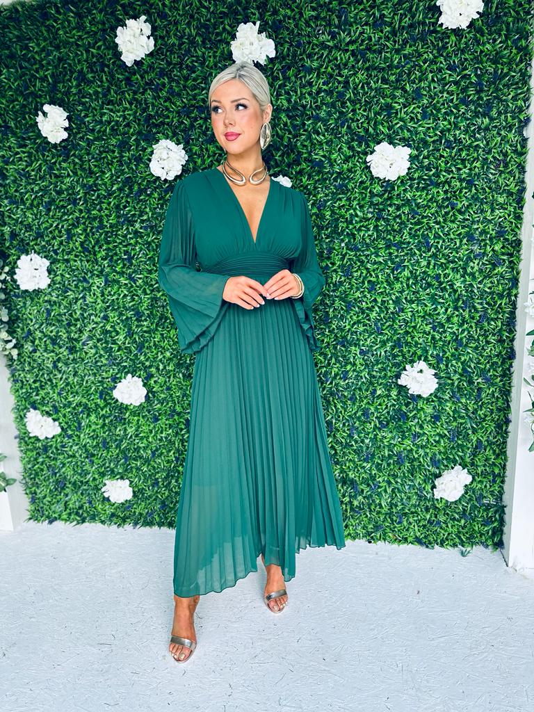 Naomi Pleated Dress Forest