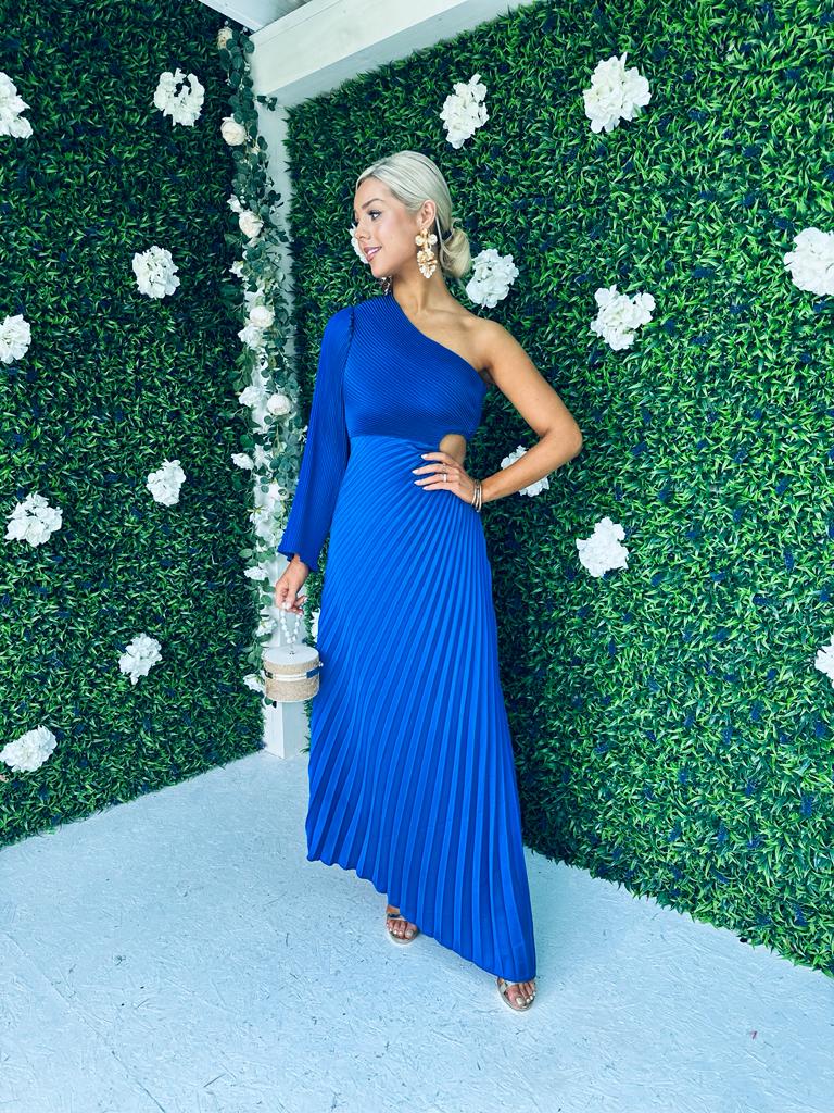 Shannon Pleated Maxi Dress Cobalt