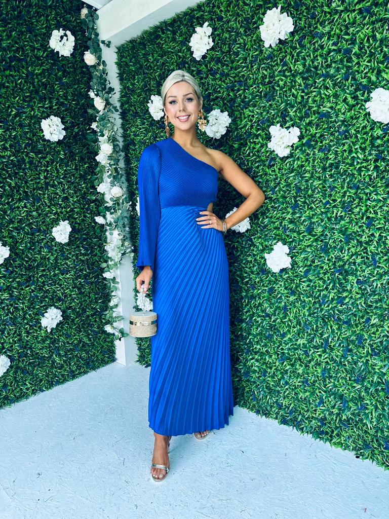 Shannon Pleated Maxi Dress Cobalt