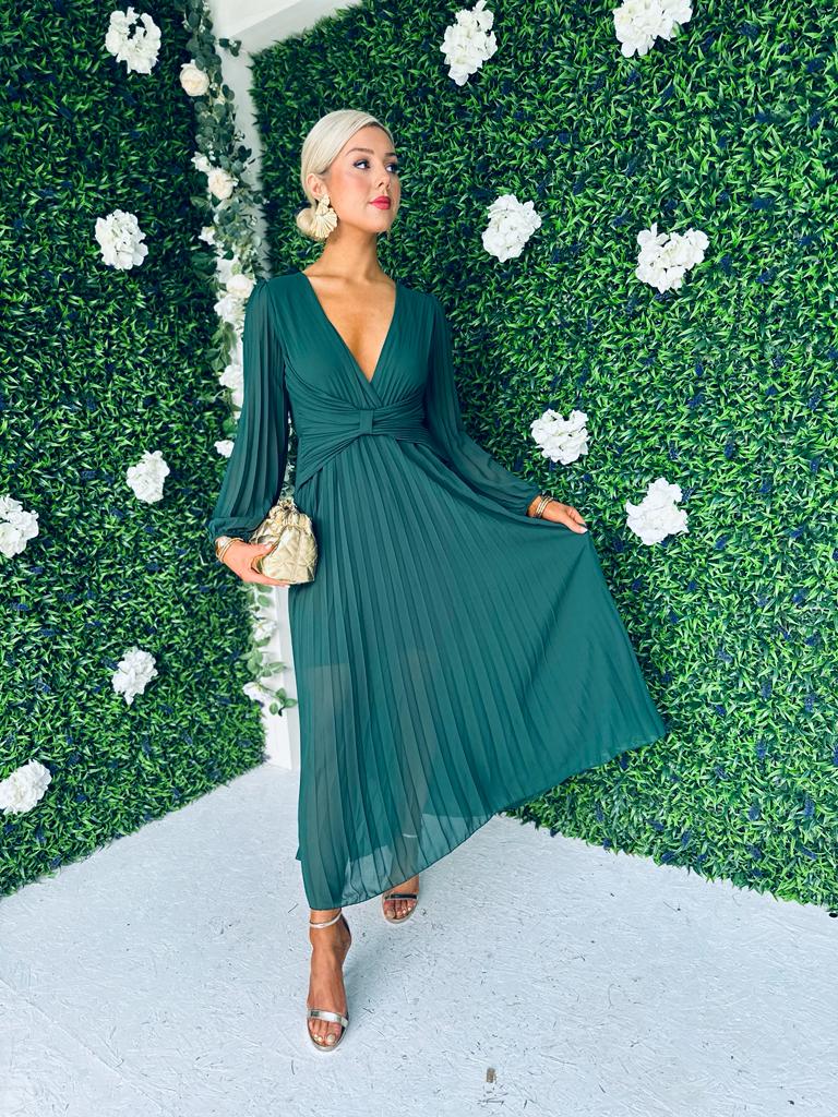 Fraya Pleat Maxi Dress Forest