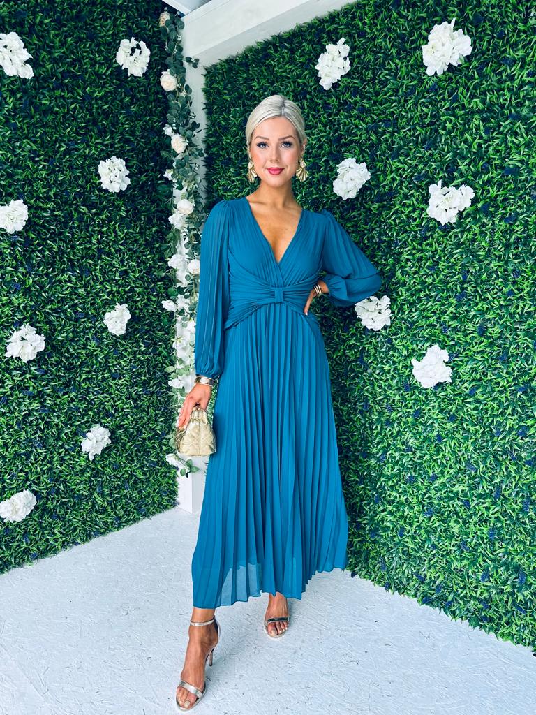 Fraya Pleat Maxi Dress Teal