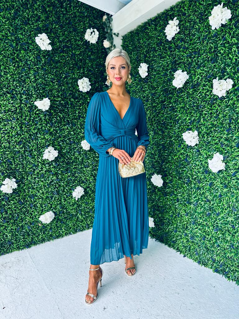 Fraya Pleat Maxi Dress Teal