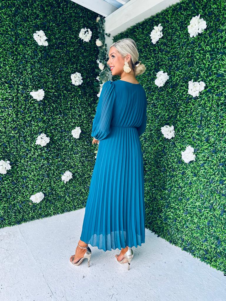 Fraya Pleat Maxi Dress Teal