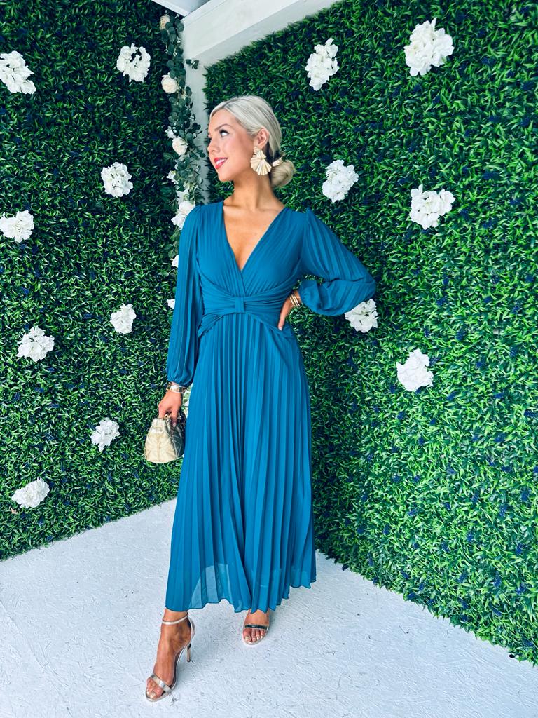 Fraya Pleat Maxi Dress Teal