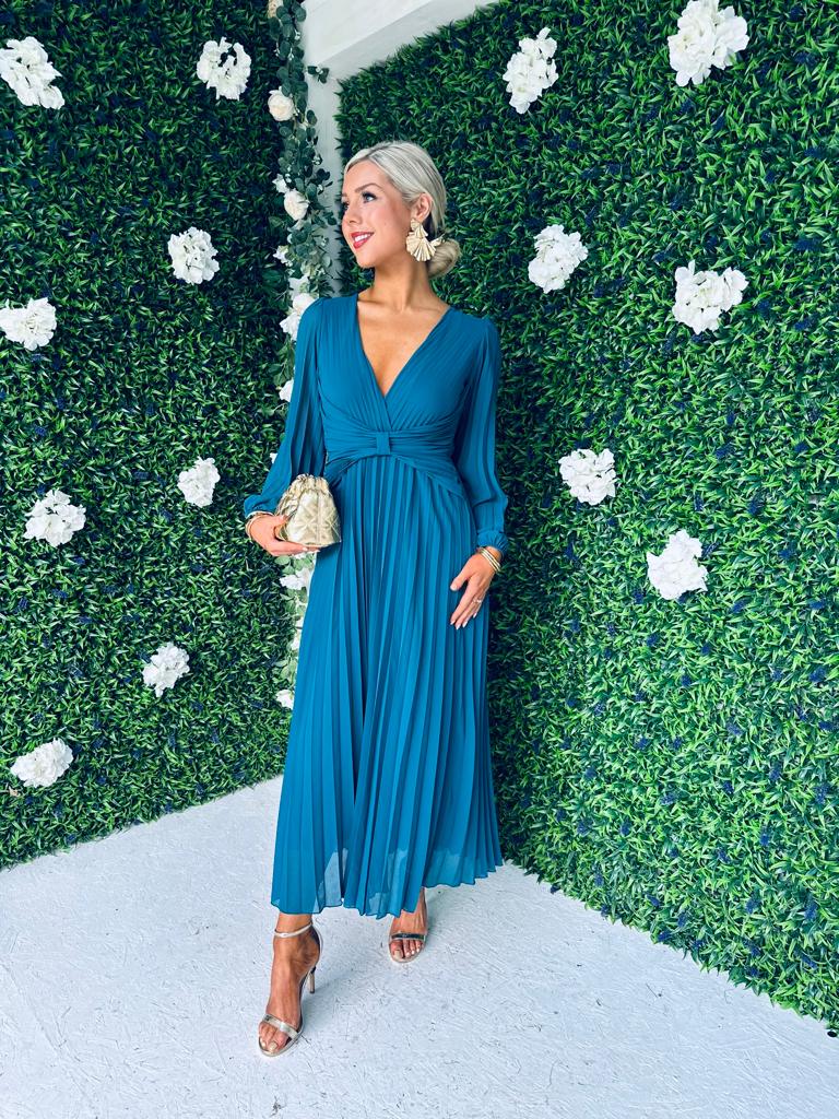 Fraya Pleat Maxi Dress Teal