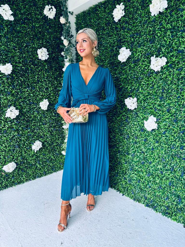 Fraya Pleat Maxi Dress Teal