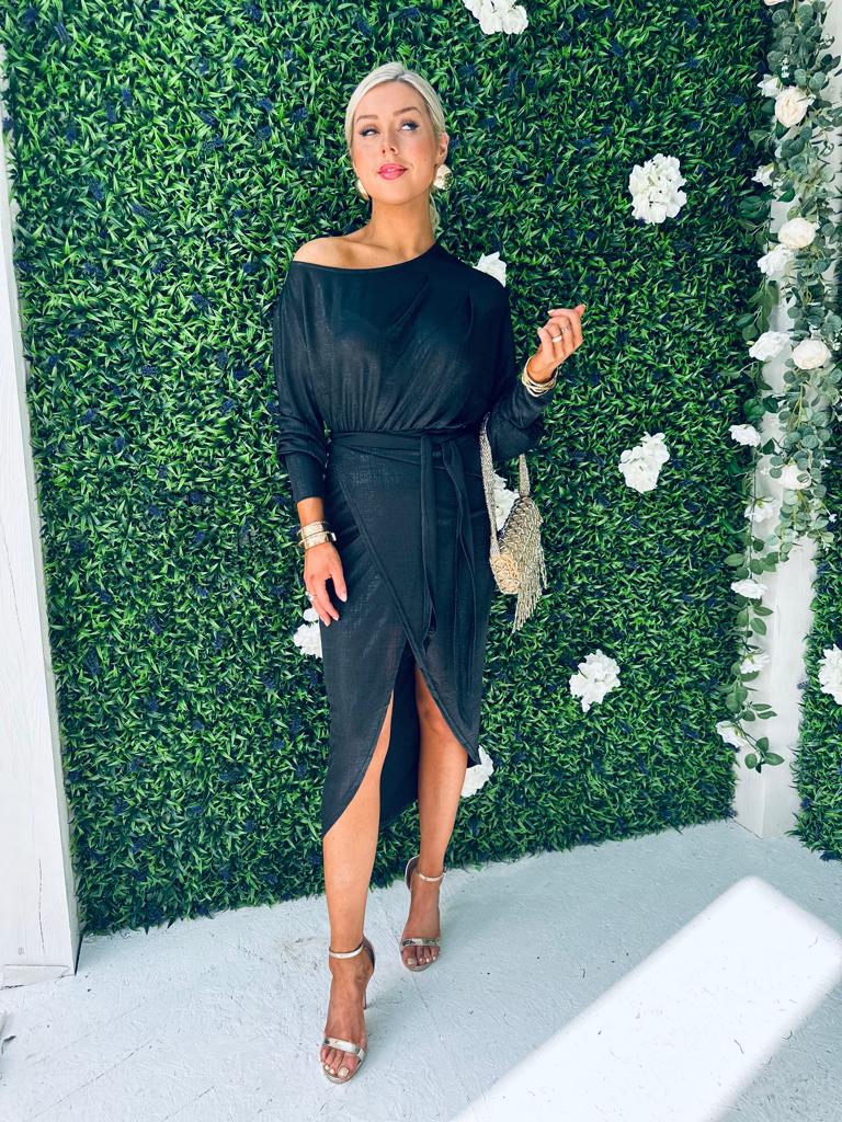 Triana Detailed Midi Dress Black