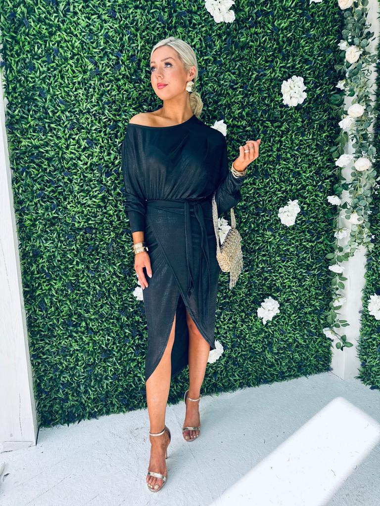 Triana Detailed Midi Dress Black