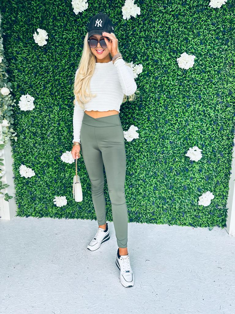 Shauna Scrunch Solid Leggings Khaki