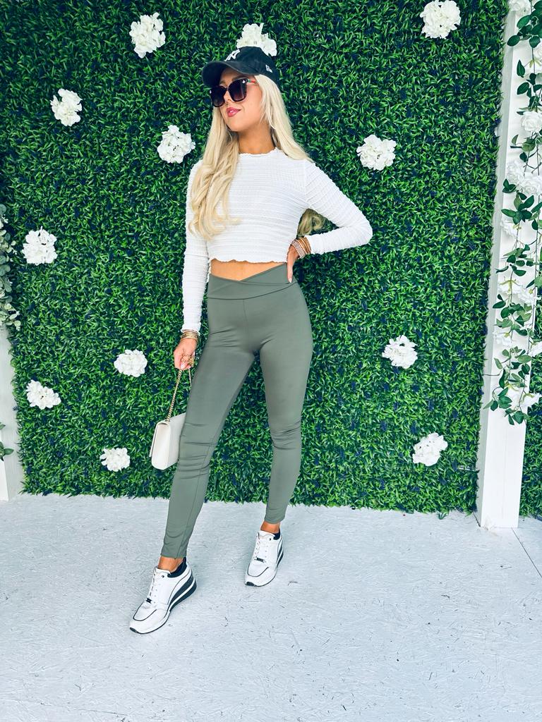 Shauna Scrunch Solid Leggings Khaki