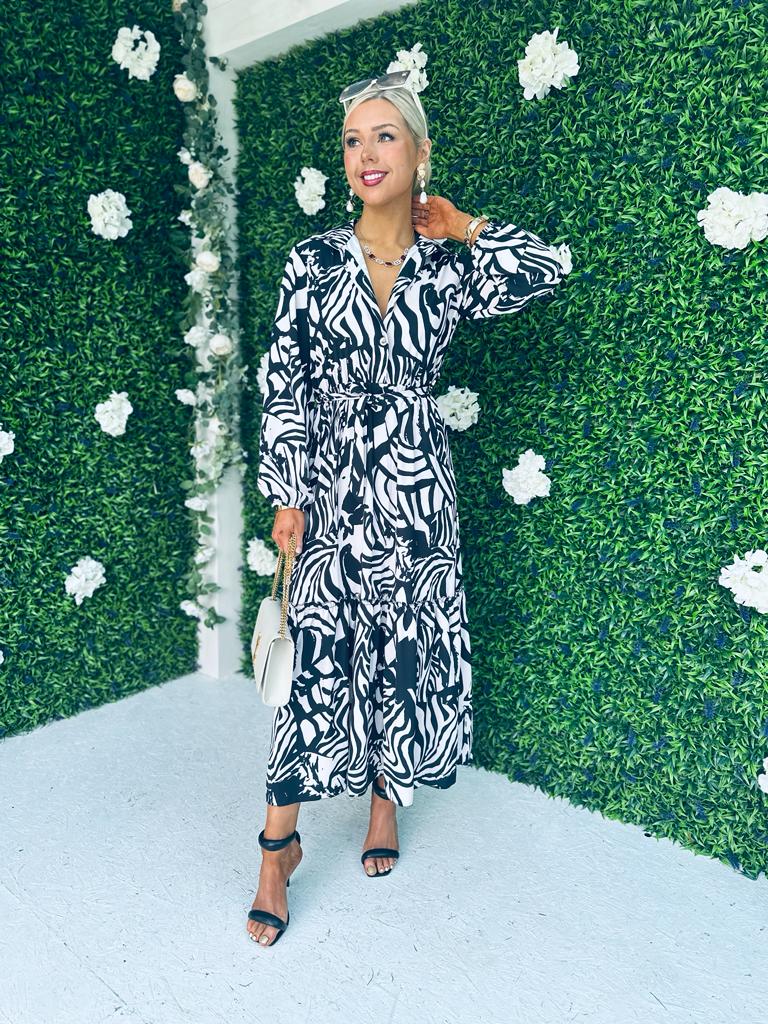 Clare Detailed Midi Dress Monochrome