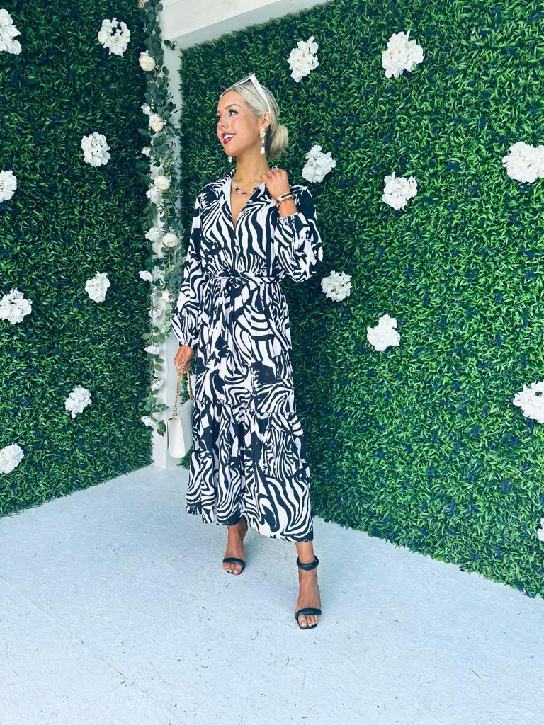 Clare Detailed Midi Dress Monochrome