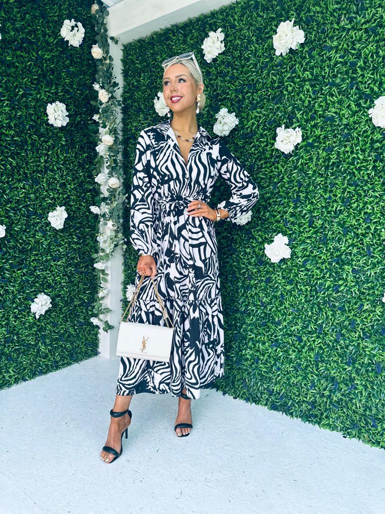 Clare Detailed Midi Dress Monochrome