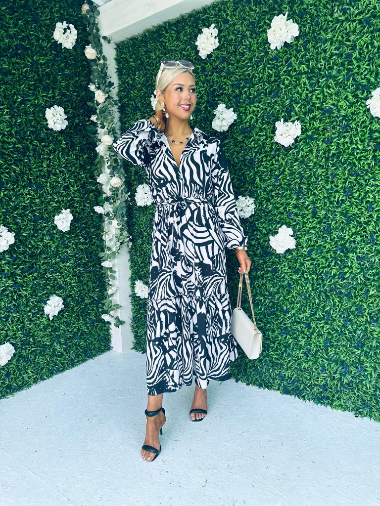 Clare Detailed Midi Dress Monochrome