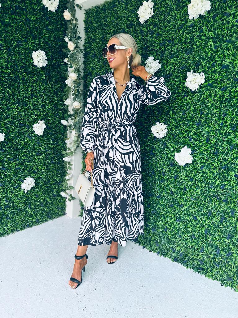 Clare Detailed Midi Dress Monochrome
