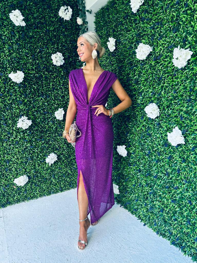 Khloe Sequin Occasion Dress Orchid