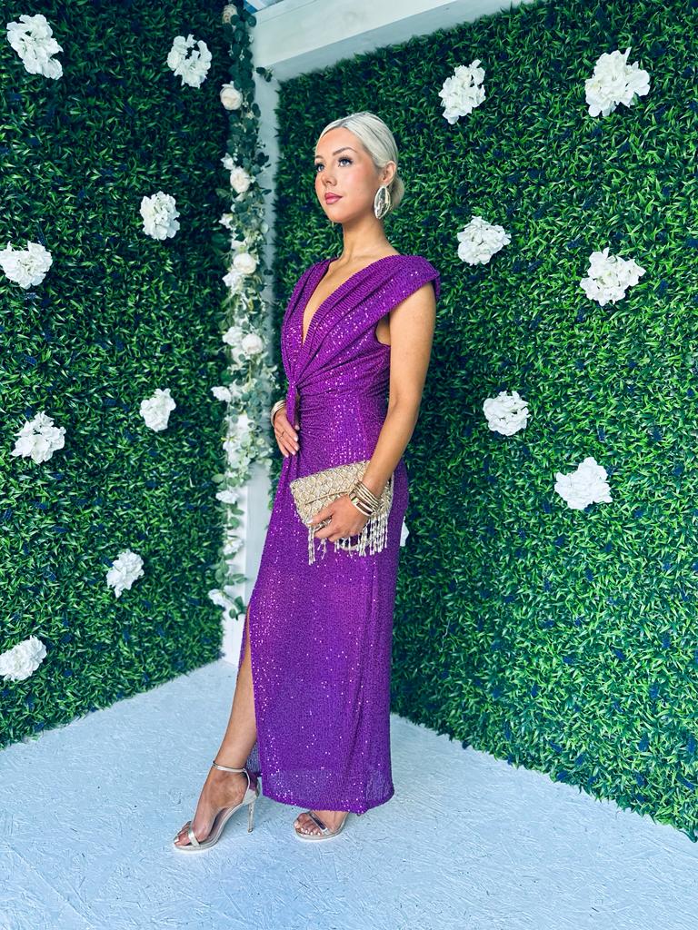 Khloe Sequin Occasion Dress Orchid