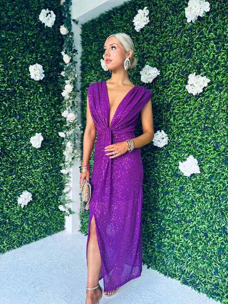 Khloe Sequin Occasion Dress Orchid