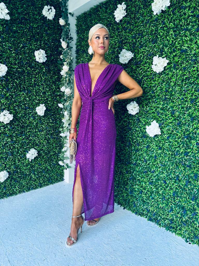 Khloe Sequin Occasion Dress Orchid