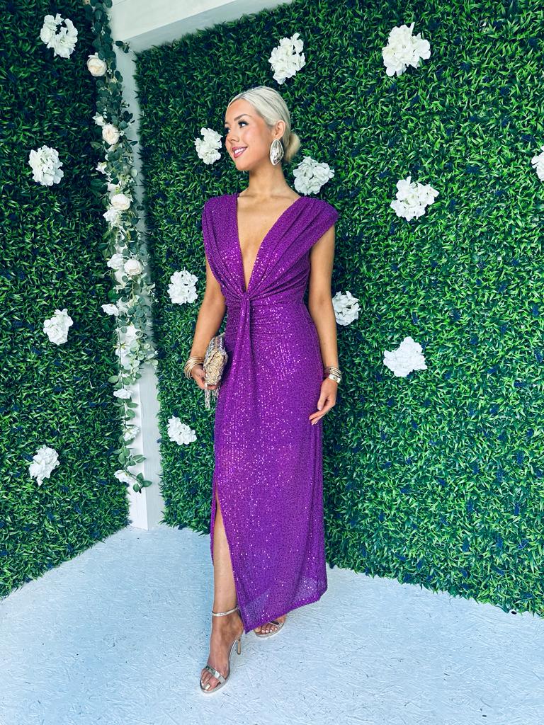 Khloe Sequin Occasion Dress Orchid