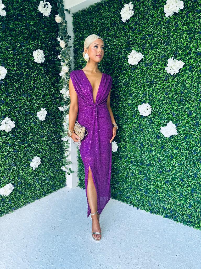 Khloe Sequin Occasion Dress Orchid