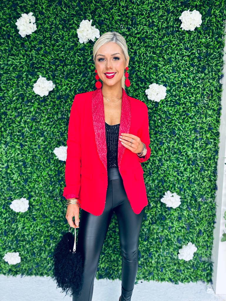 Henri Sequin Lapel Blazer Red