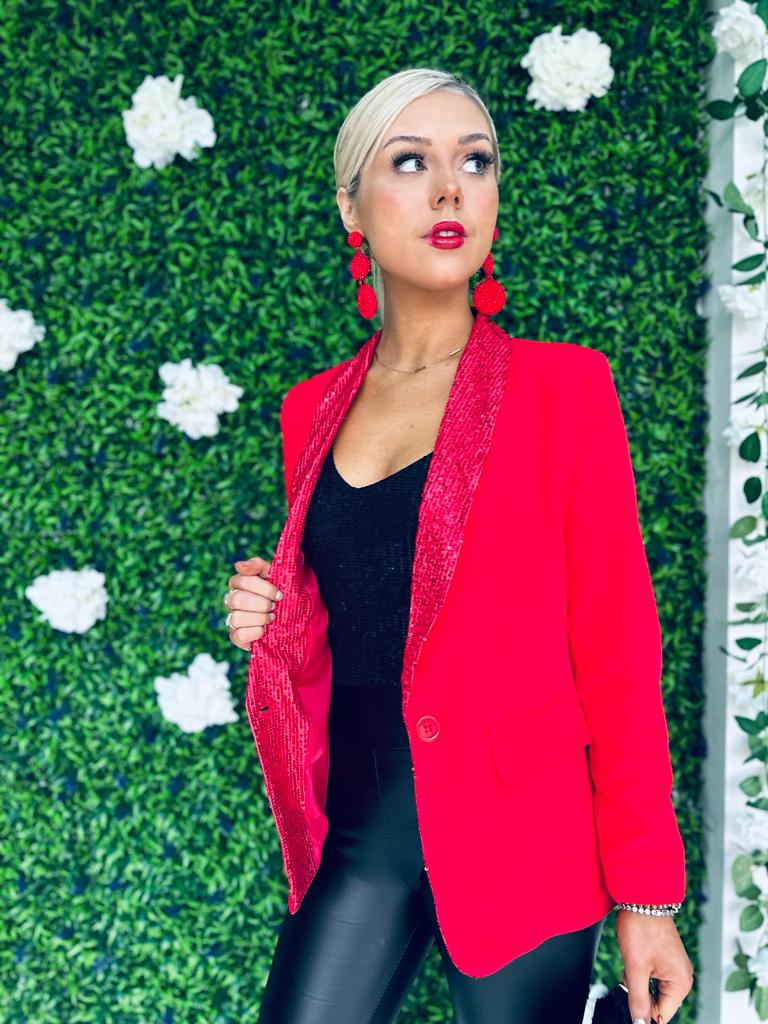 Henri Sequin Lapel Blazer Red