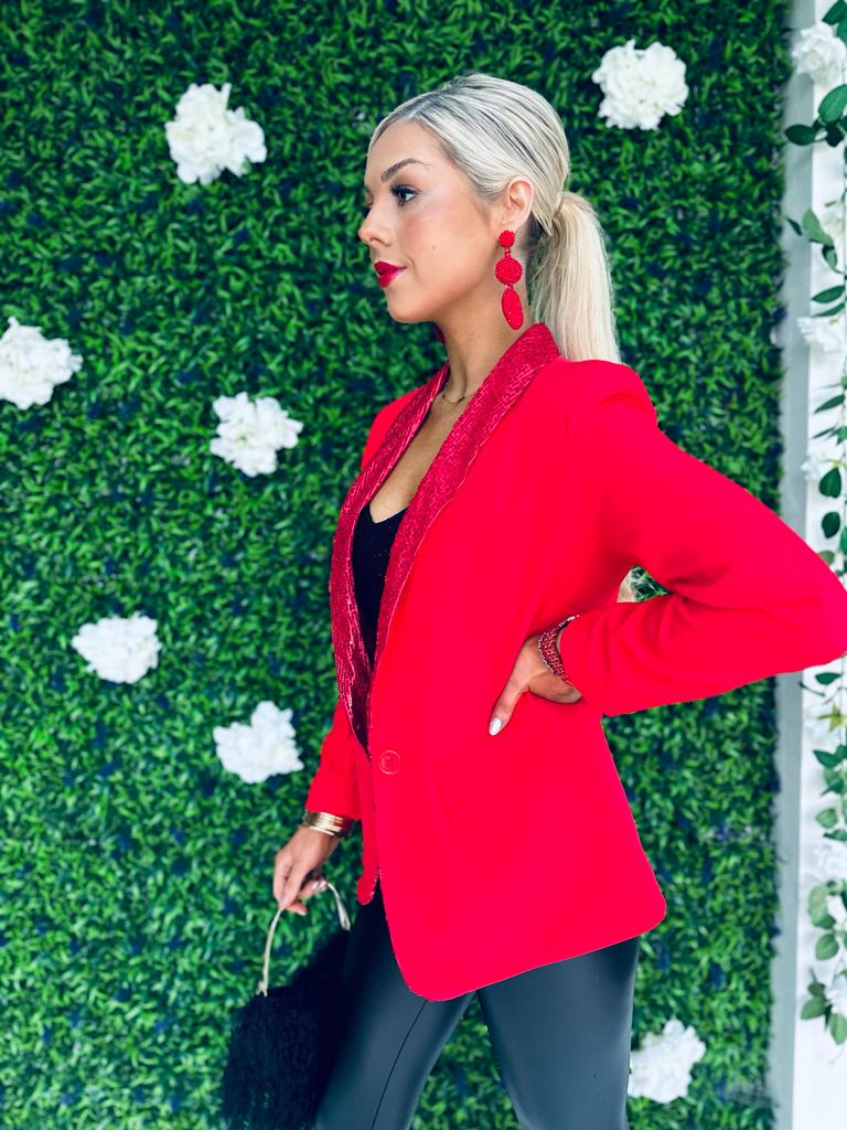 Henri Sequin Lapel Blazer Red