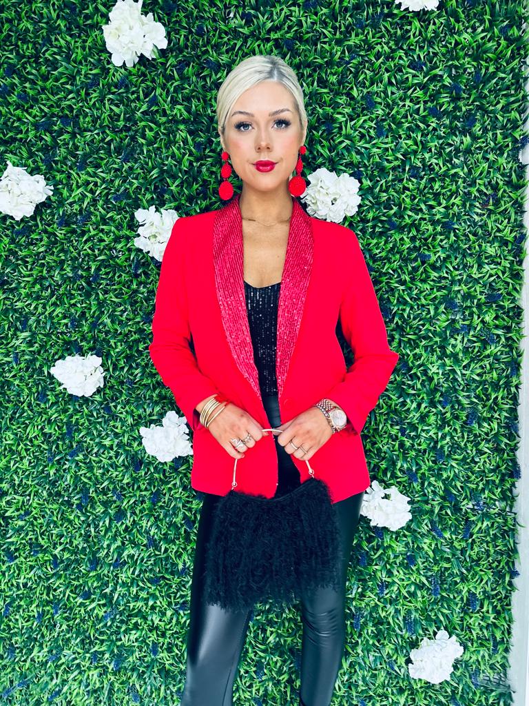 Henri Sequin Lapel Blazer Red