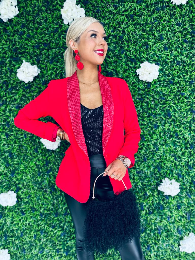 Henri Sequin Lapel Blazer Red