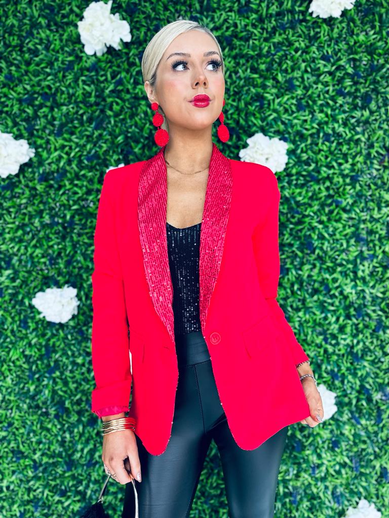 Henri Sequin Lapel Blazer Red