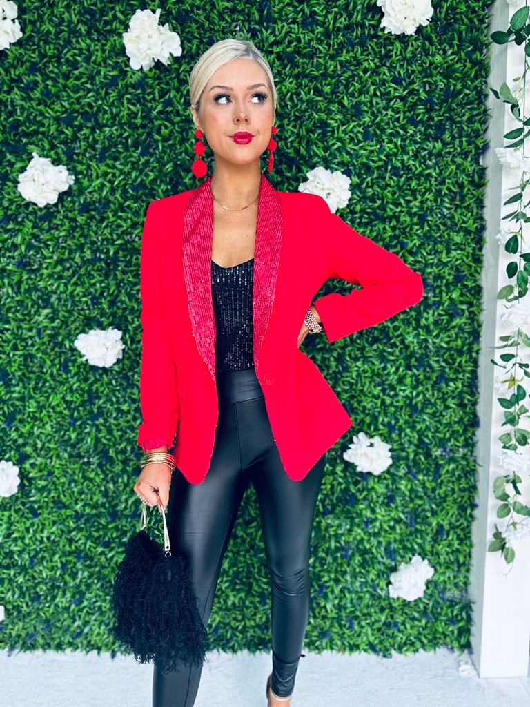 Henri Sequin Lapel Blazer Red