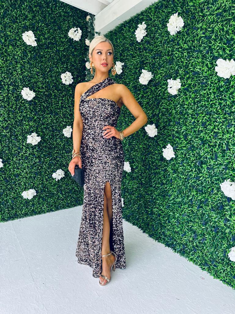 Jessica Sequin Maxi Dress Rose Gold