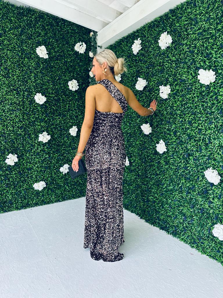 Jessica Sequin Maxi Dress Rose Gold