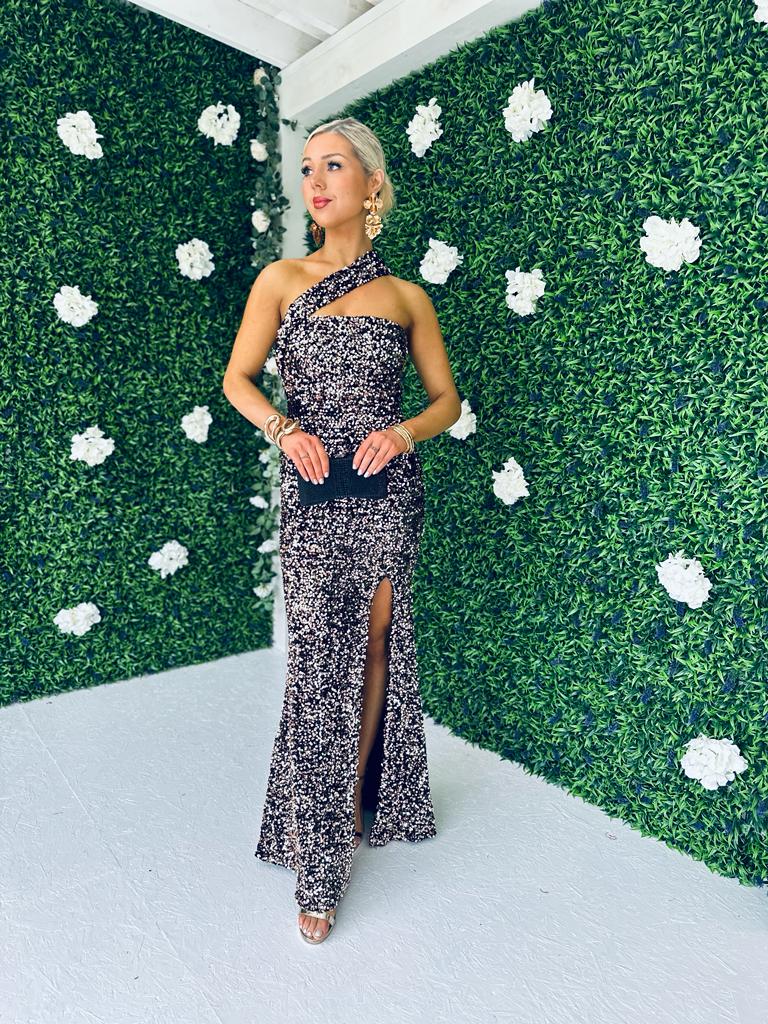 Jessica Sequin Maxi Dress Rose Gold