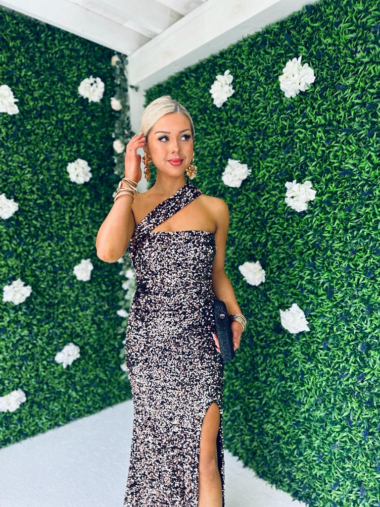 Jessica Sequin Maxi Dress Rose Gold