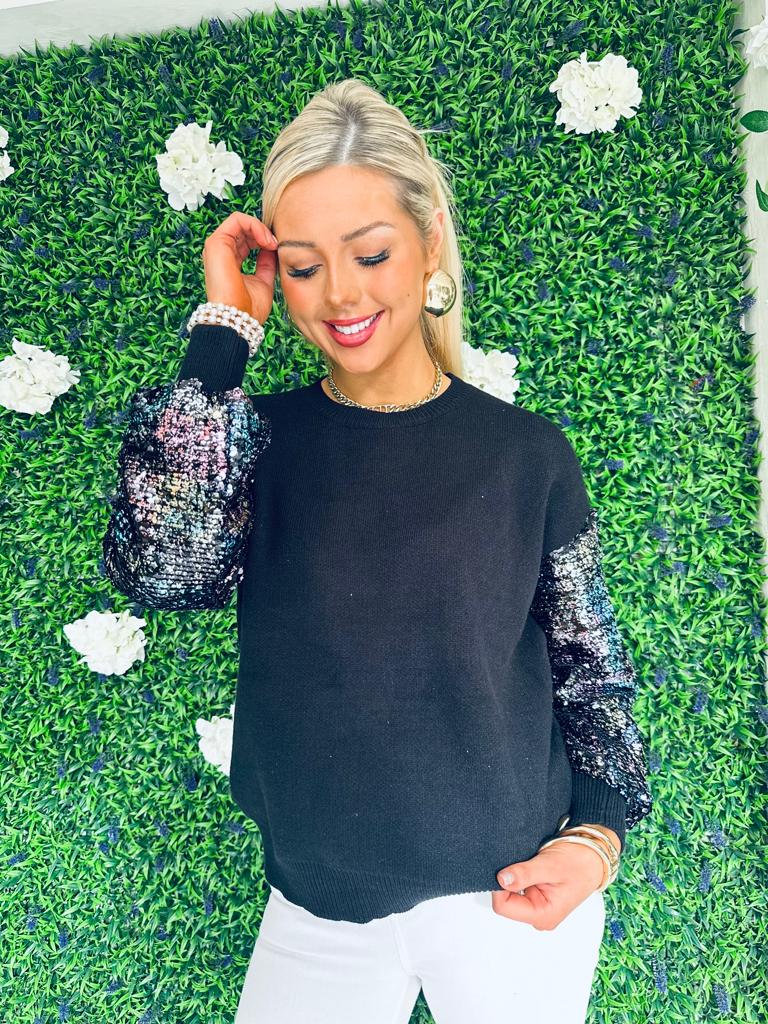 Greg Sequin Sleeve Jumper Black