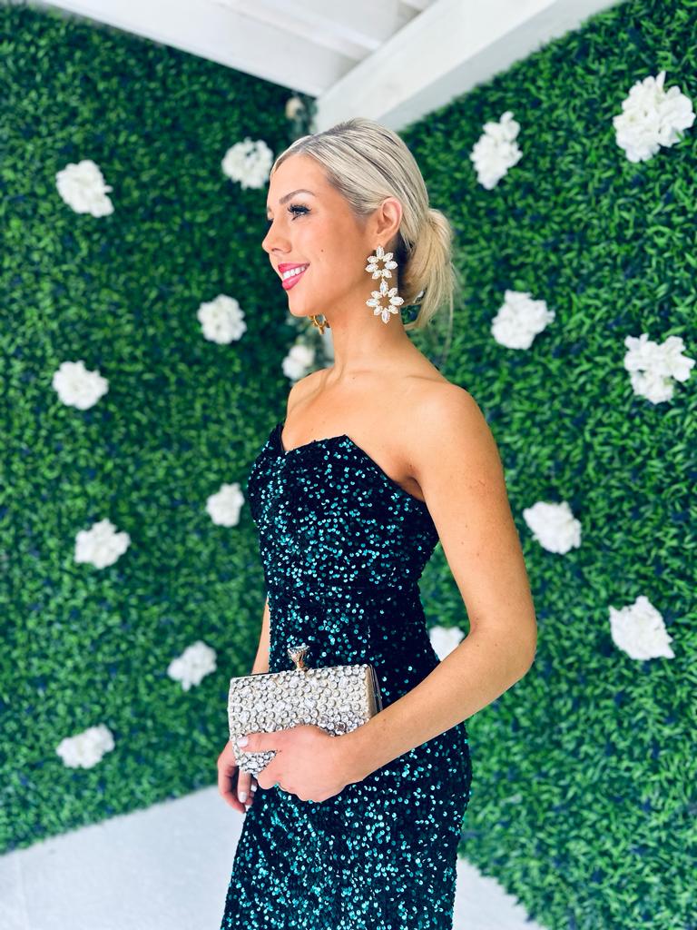 Ava Iridescent Velvet Sequin Maxi Dress Forest