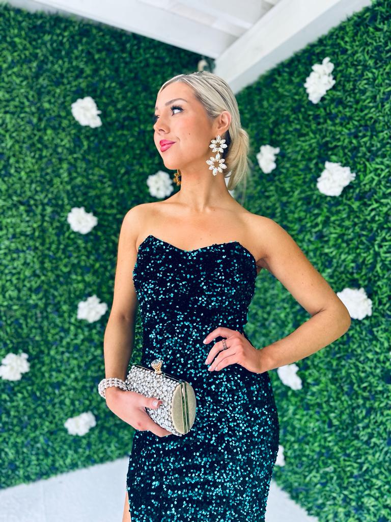 Ava Iridescent Velvet Sequin Maxi Dress Forest