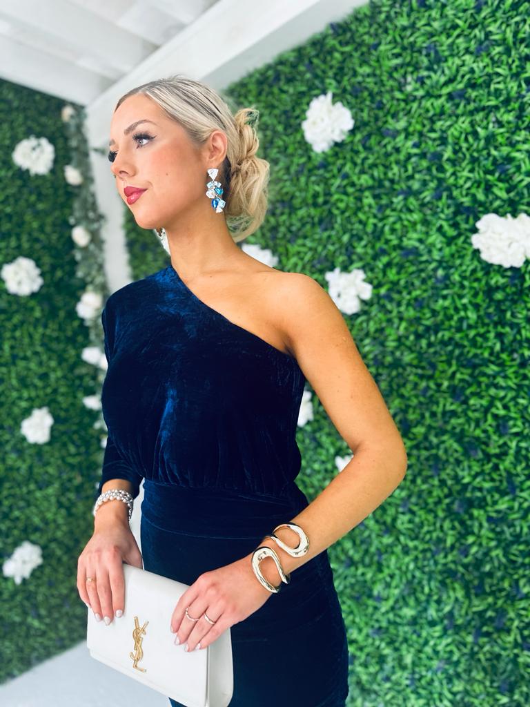 Jordan Velvet One Shoulder Midi Dress Navy