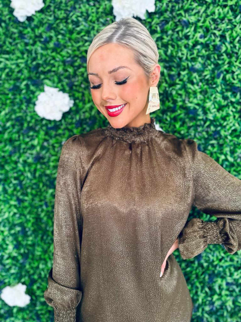 Delilah Olive And Gold Long Sleeve Top