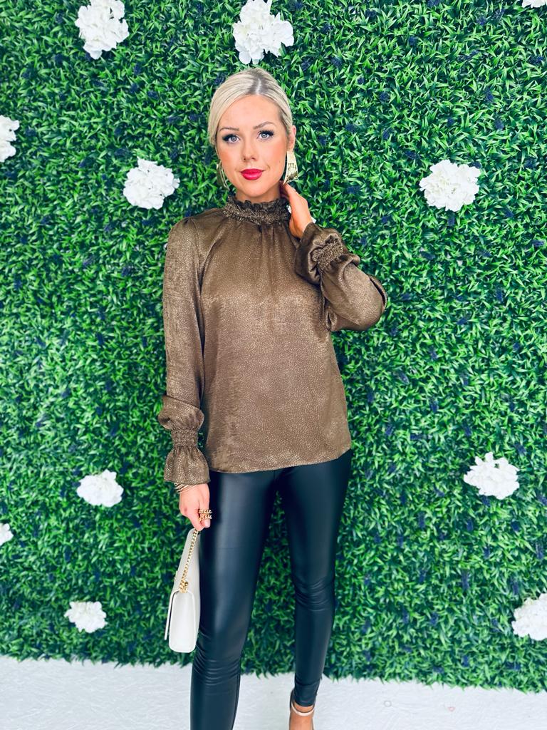 Delilah Olive And Gold Long Sleeve Top
