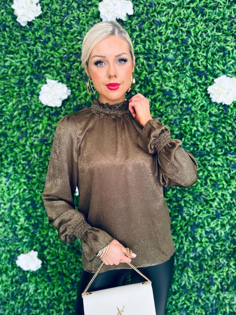Delilah Olive And Gold Long Sleeve Top